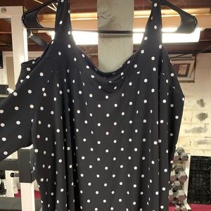 Black and white polka dot off the shoulder shirt